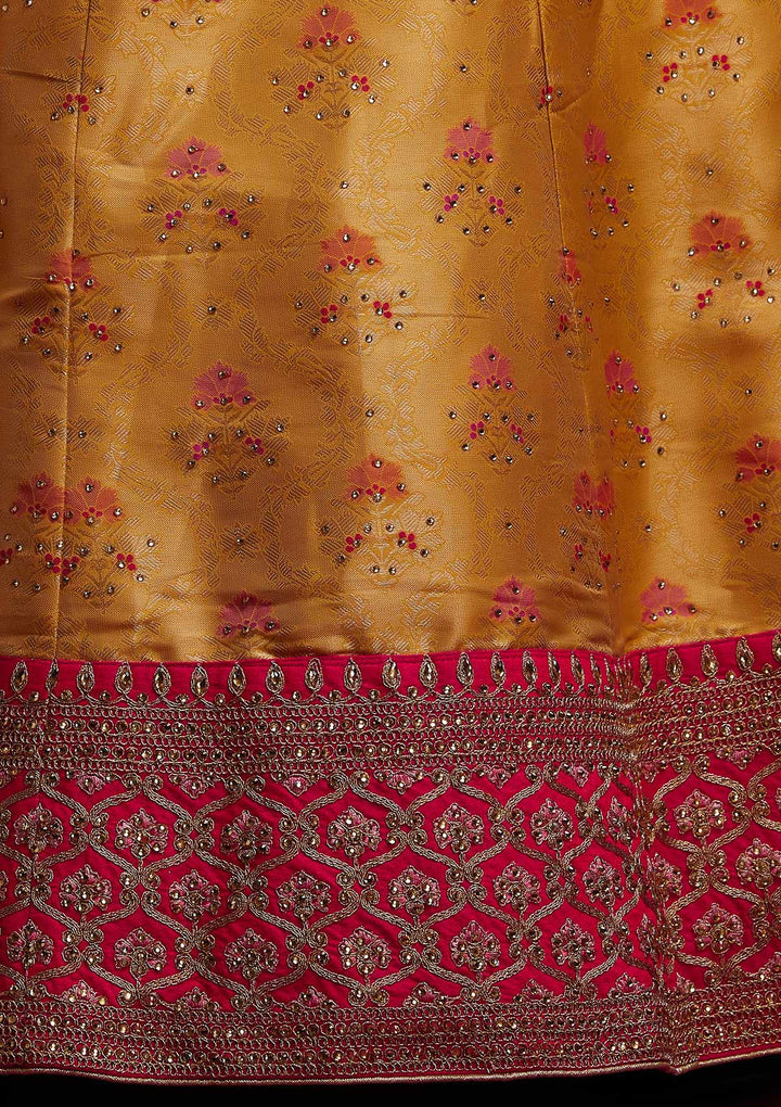 Yellow Stonework Banarasi Designer Semi-Stitched Lehenga - koskii