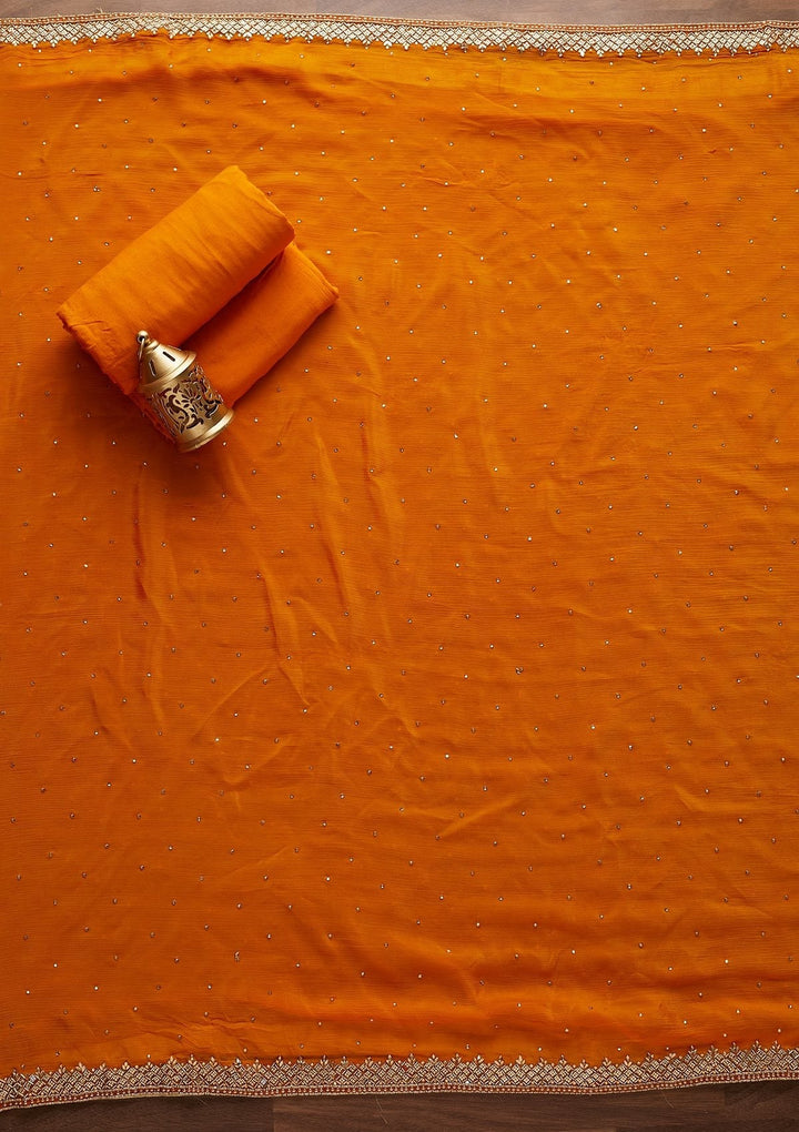 Yellow Stonework Chanderi Designer Unstitched Salwar Suit - Koskii