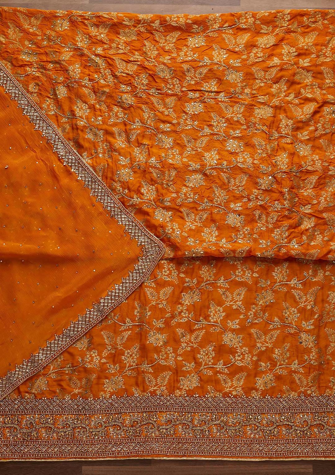 Yellow Stonework Chanderi Designer Unstitched Salwar Suit - Koskii