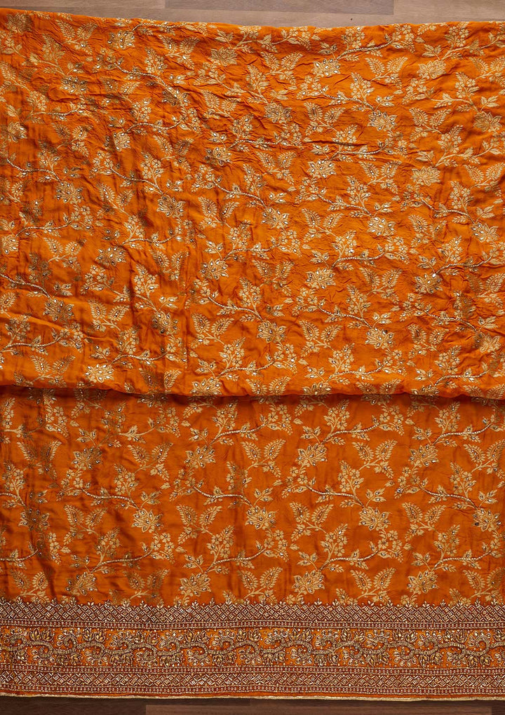 Yellow Stonework Chanderi Designer Unstitched Salwar Suit - Koskii