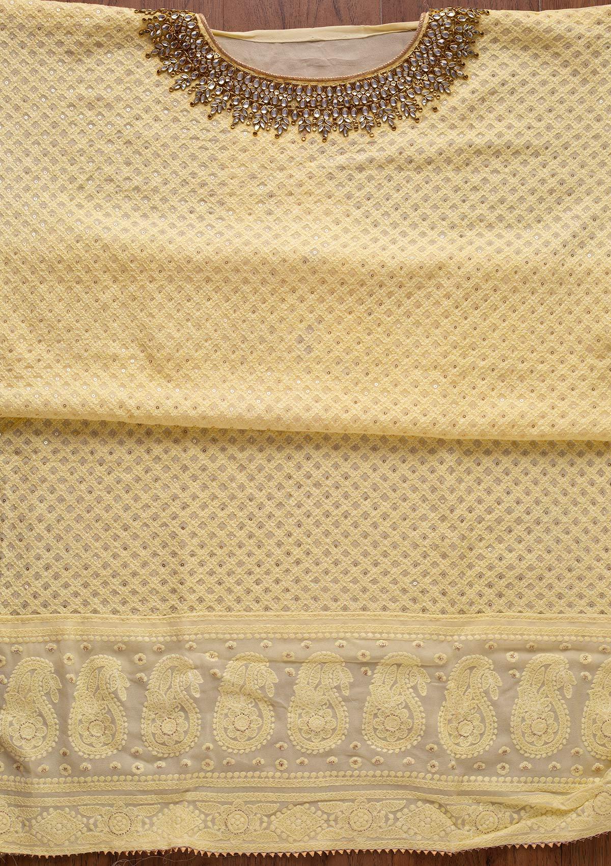Yellow Stonework Georgette Designer Unstitched Salwar Suit - koskii