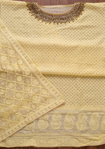 Yellow Stonework Georgette Designer Unstitched Salwar Suit - koskii