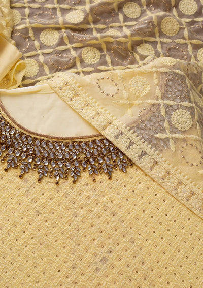 Yellow Stonework Georgette Designer Unstitched Salwar Suit - koskii