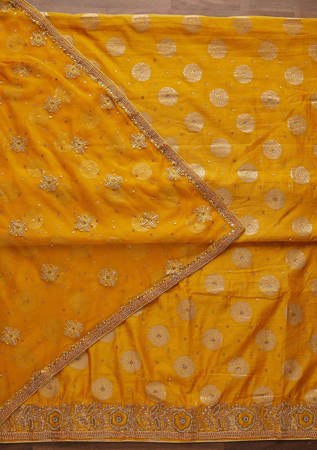 Yellow Stonework Georgette Designer Unstitched Salwar Suit - Koskii