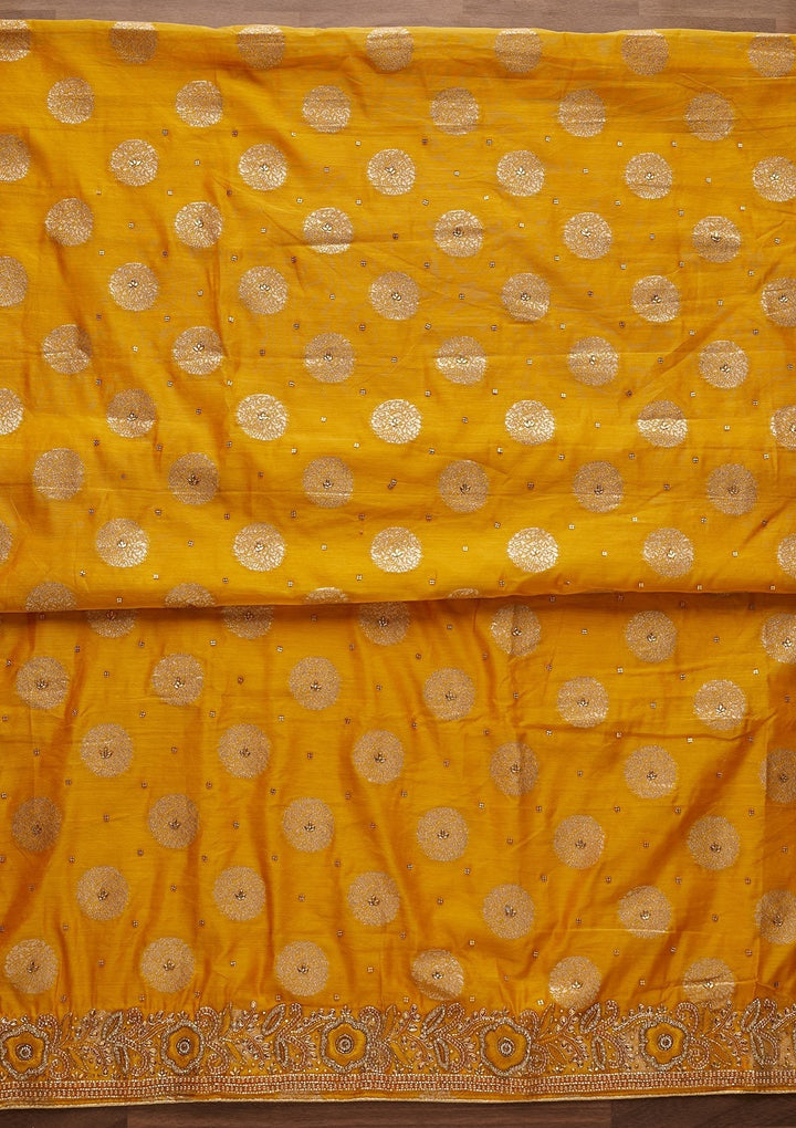 Yellow Stonework Georgette Designer Unstitched Salwar Suit - Koskii