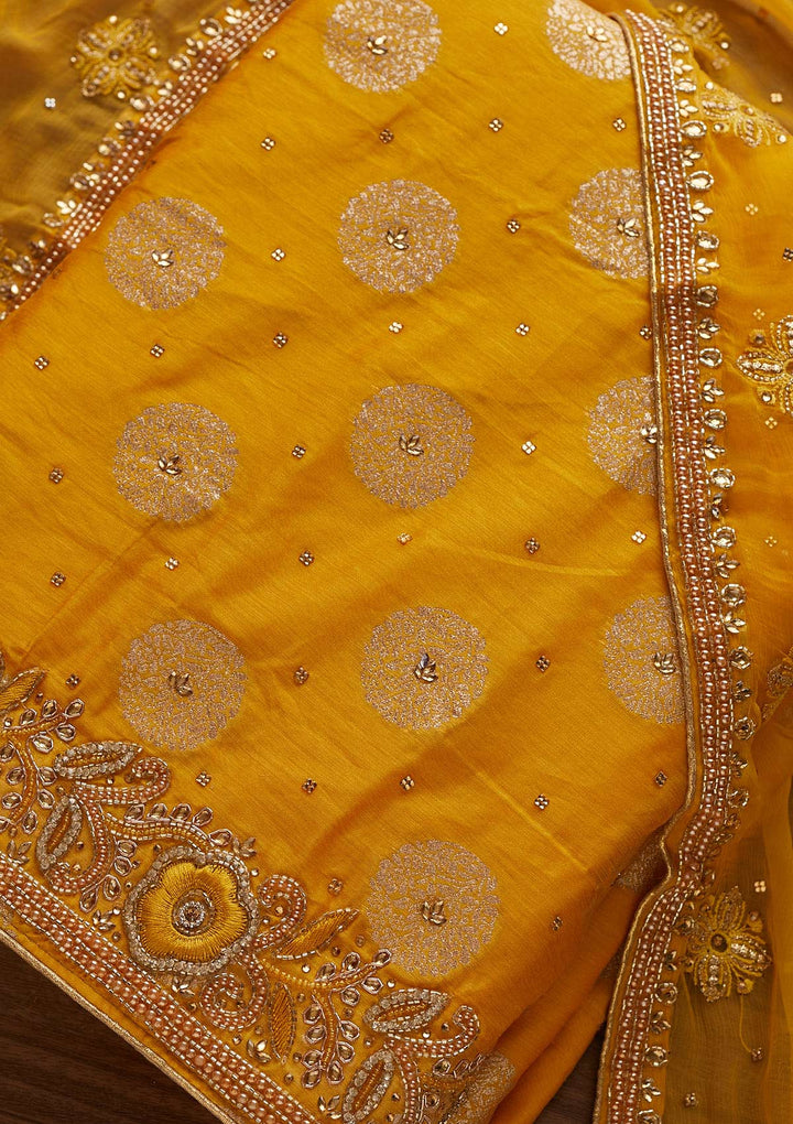Yellow Stonework Georgette Designer Unstitched Salwar Suit - Koskii