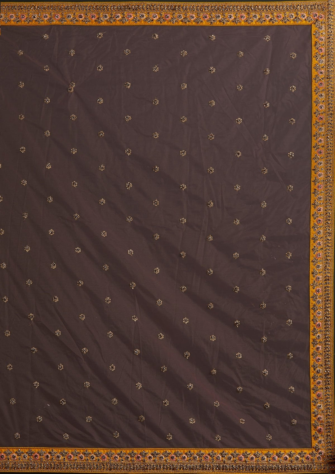 Yellow Stonework Raw Silk Designer Semi-Stitched Lehenga - koskii