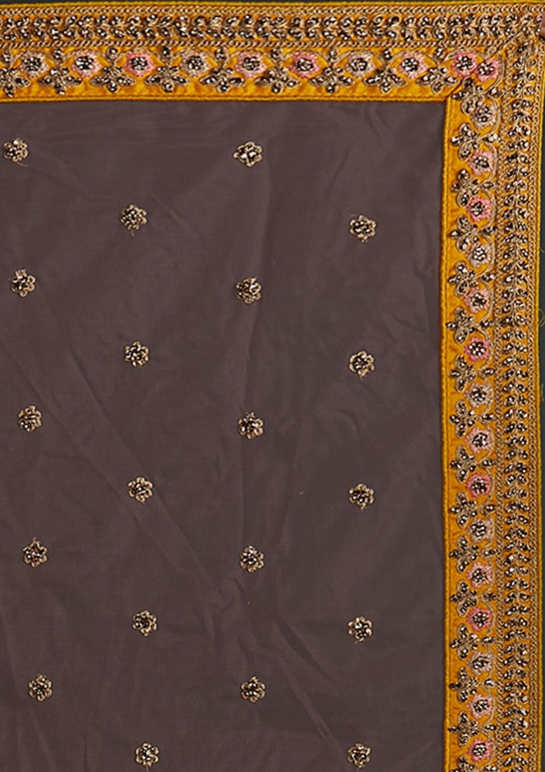 Yellow Stonework Raw Silk Designer Semi-Stitched Lehenga - koskii
