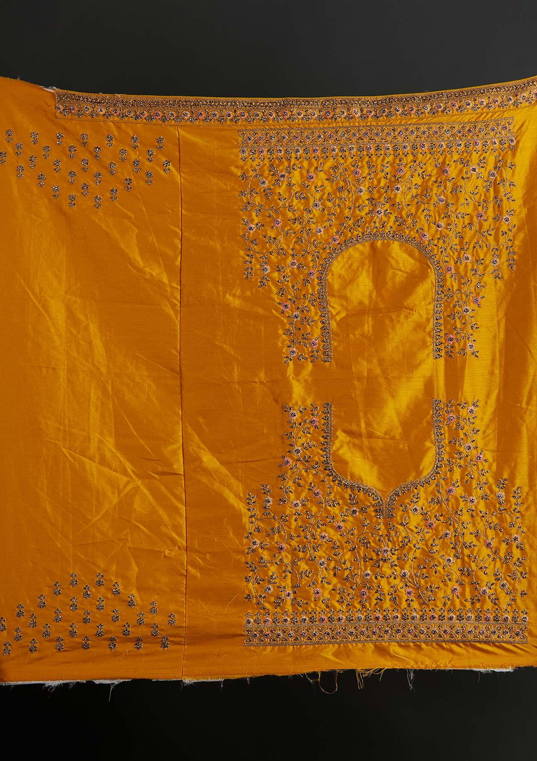 Yellow Stonework Raw Silk Designer Semi-Stitched Lehenga - koskii