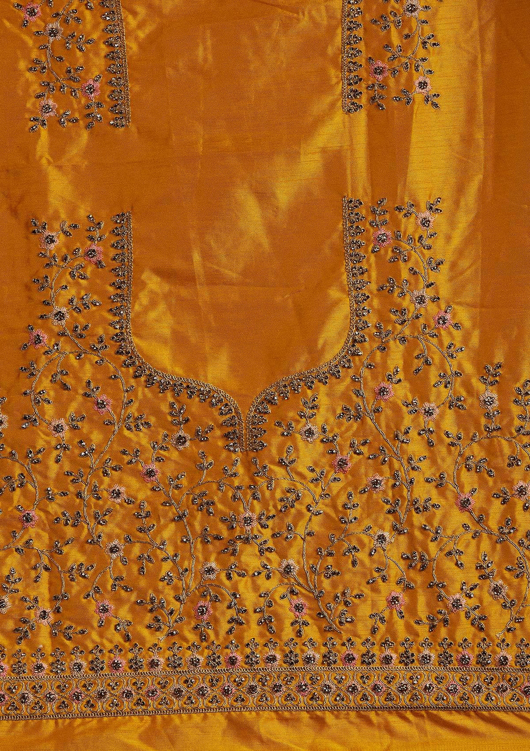 Yellow Stonework Raw Silk Designer Semi-Stitched Lehenga - koskii