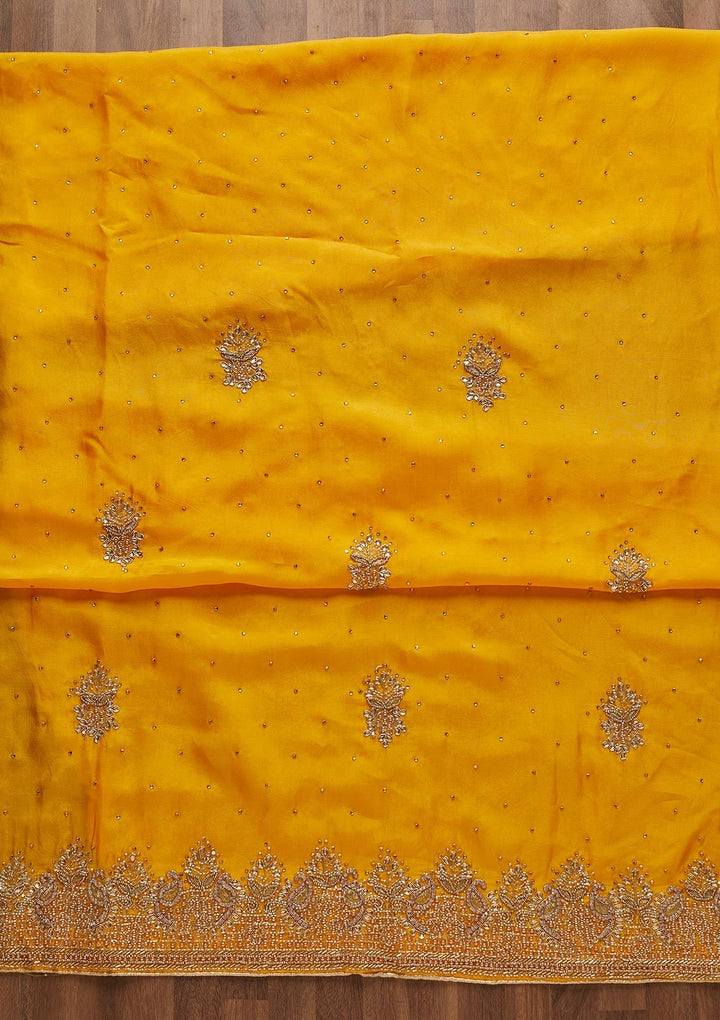 Yellow Stonework Semi Crepe Unstitched Salwar Suit-Koskii