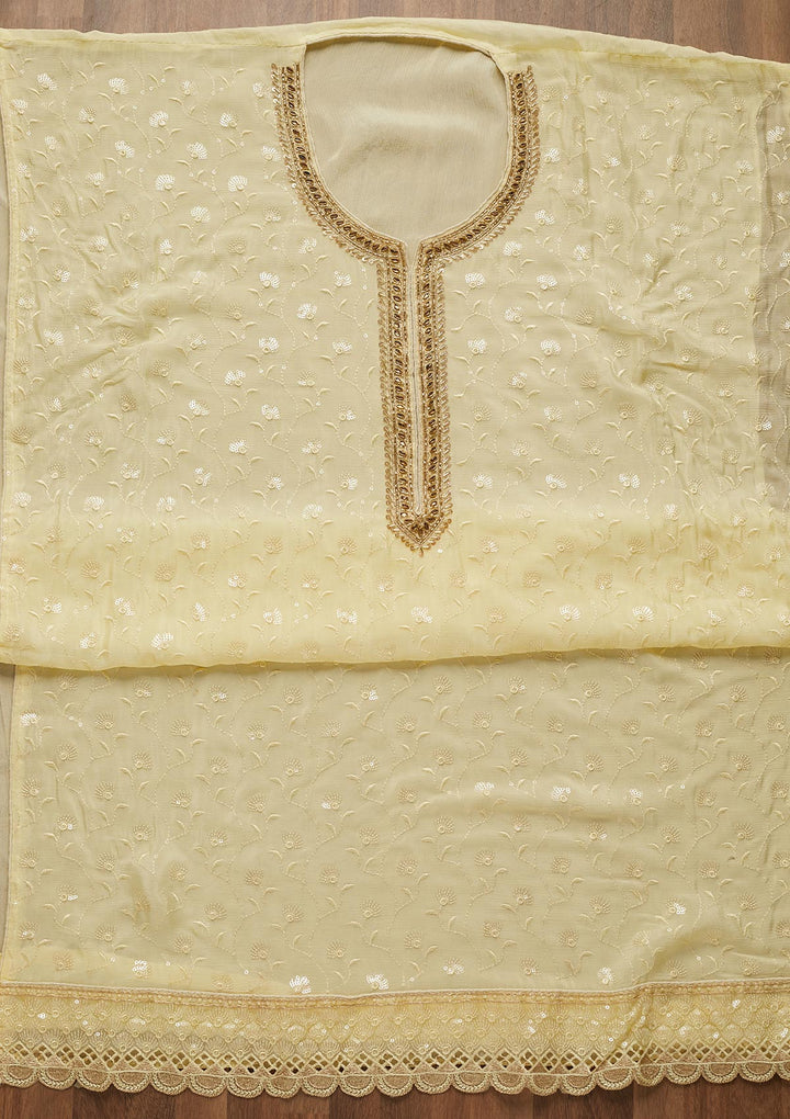 Yellow Stonework Semi Crepe Unstitched Salwar Suit-Koskii