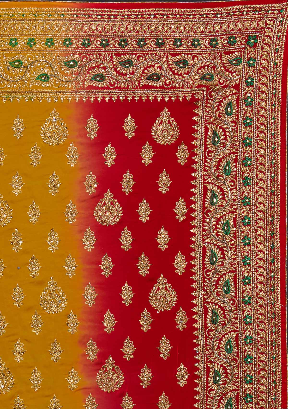 Yellow Stonework Semi Crepe Designer Saree - Koskii