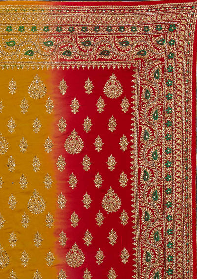 Yellow Stonework Semi Crepe Designer Saree - Koskii
