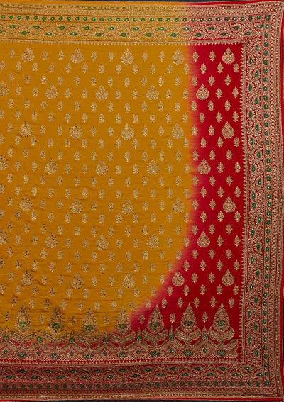 Yellow Stonework Semi Crepe Designer Saree - Koskii