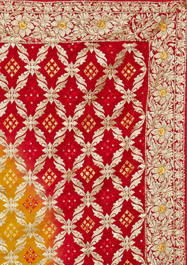 Yellow Stonework Semi Crepe Saree - Koskii