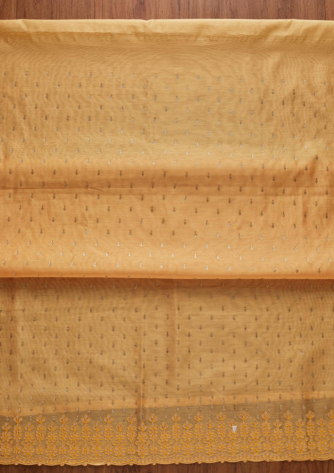 Yellow Swarovski Chanderi Designer Unstitched Salwar Suit - koskii
