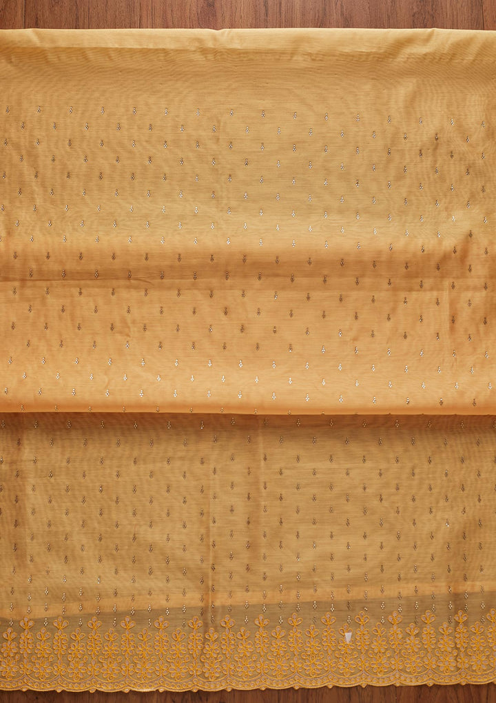 Yellow Swarovski Chanderi Designer Unstitched Salwar Suit - koskii
