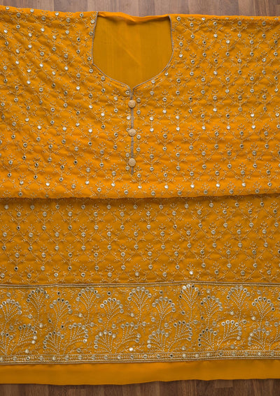 Yellow Swarovski Georgette Unstitched Salwar Suit-Koskii