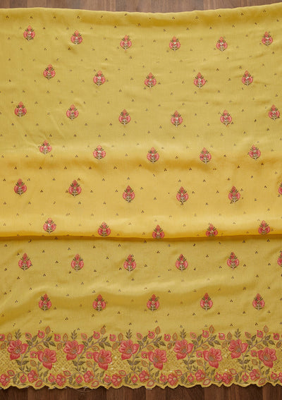 Yellow Swarovski Georgette Unstitched Salwar Suit-Koskii