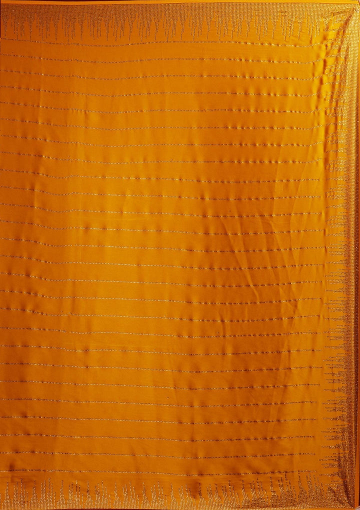 Yellow Swarovski Satin Designer Saree - koskii