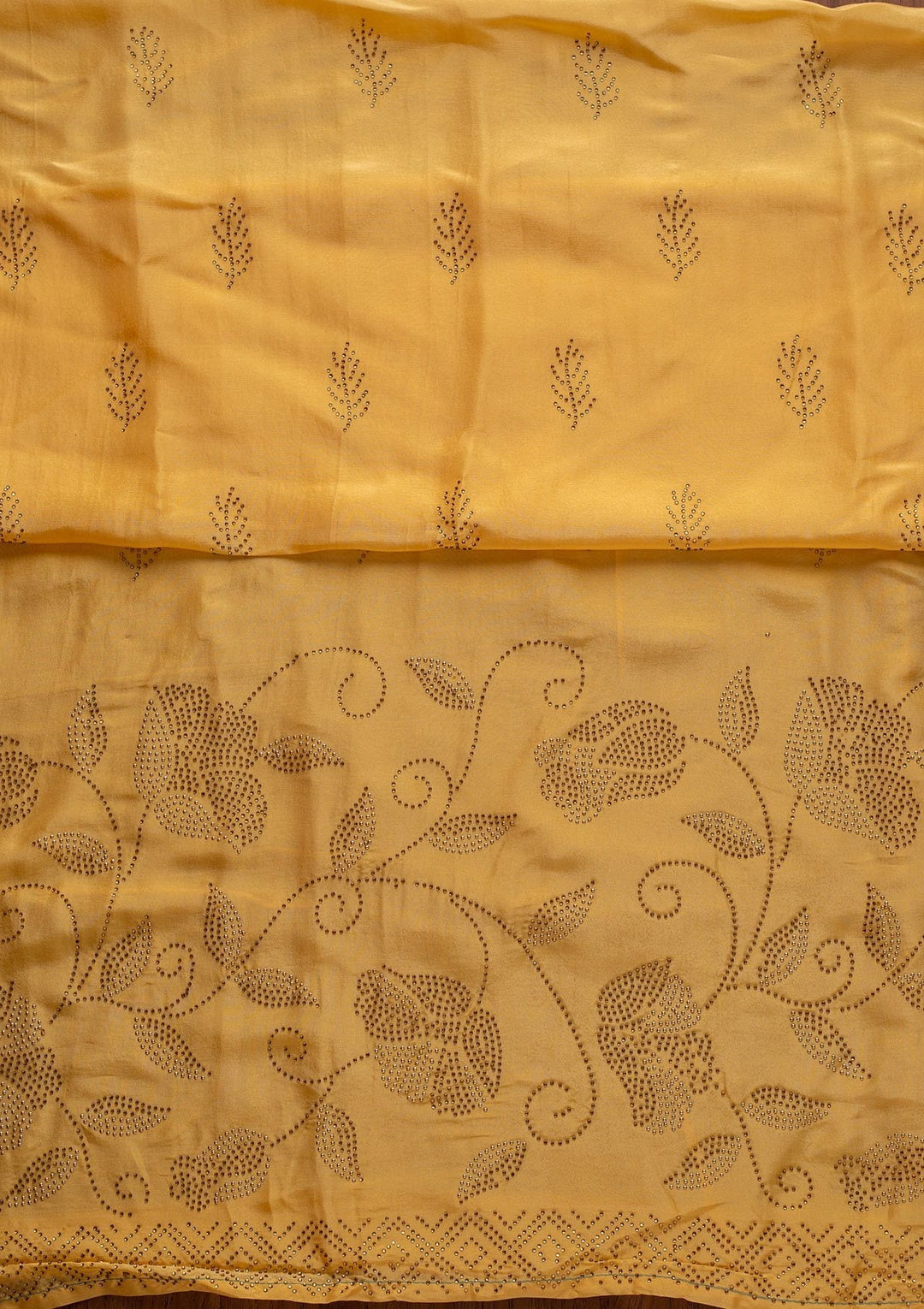 Yellow Swarovski Semi Crepe Designer Unstitched Salwar Suit - koskii