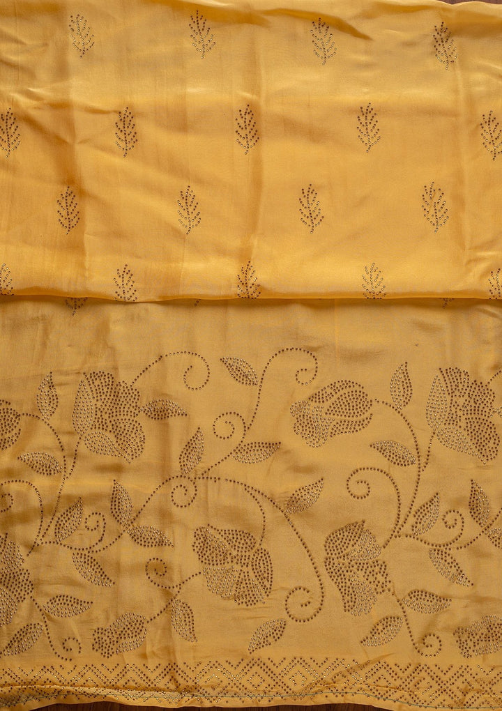 Yellow Swarovski Semi Crepe Designer Unstitched Salwar Suit - koskii