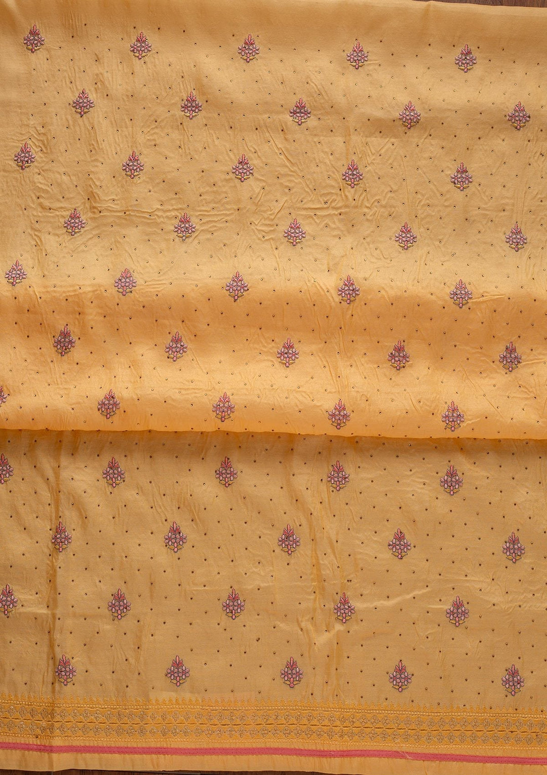 Yellow Threadwork Art Silk Designer Unstitched Salwar Suit - koskii