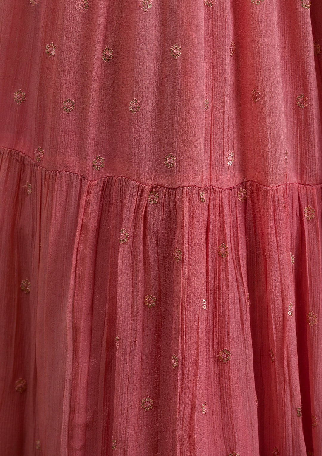 Yellow Threadwork Chiffon Readymade Lehenga-Koskii