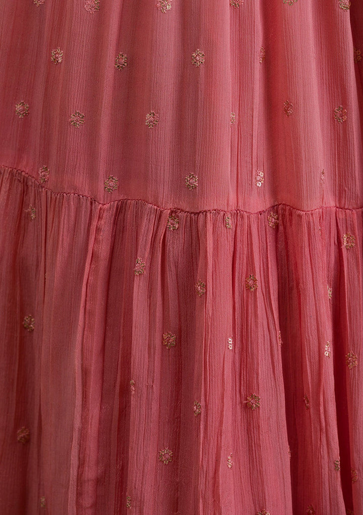 Yellow Threadwork Chiffon Readymade Lehenga-Koskii