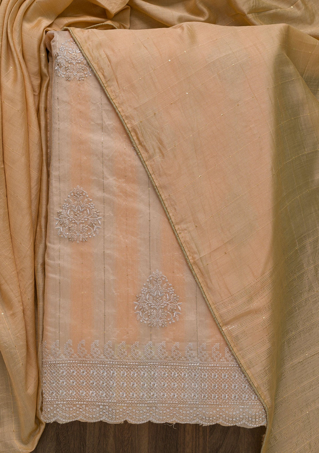 Yellow Threadwork Cotton Unstitched Salwar Kameez-Koskii