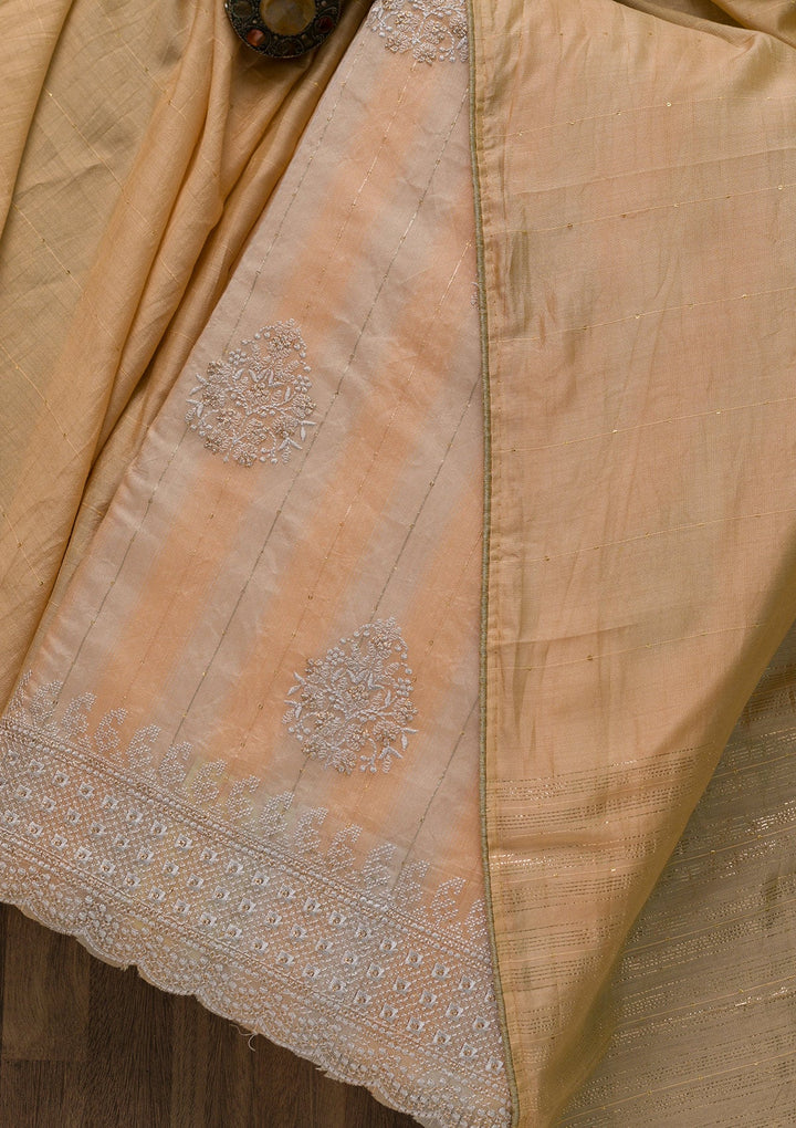 Yellow Threadwork Cotton Unstitched Salwar Kameez-Koskii