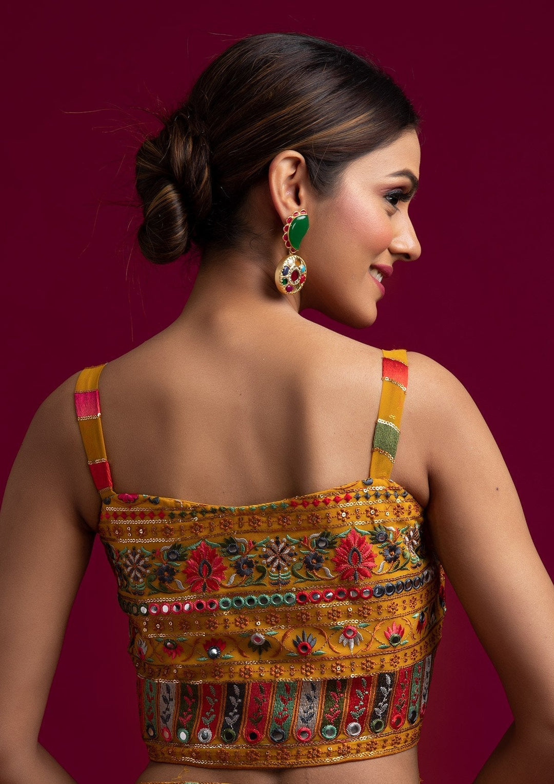 Yellow Threadwork Georgette Designer Lehenga - koskii