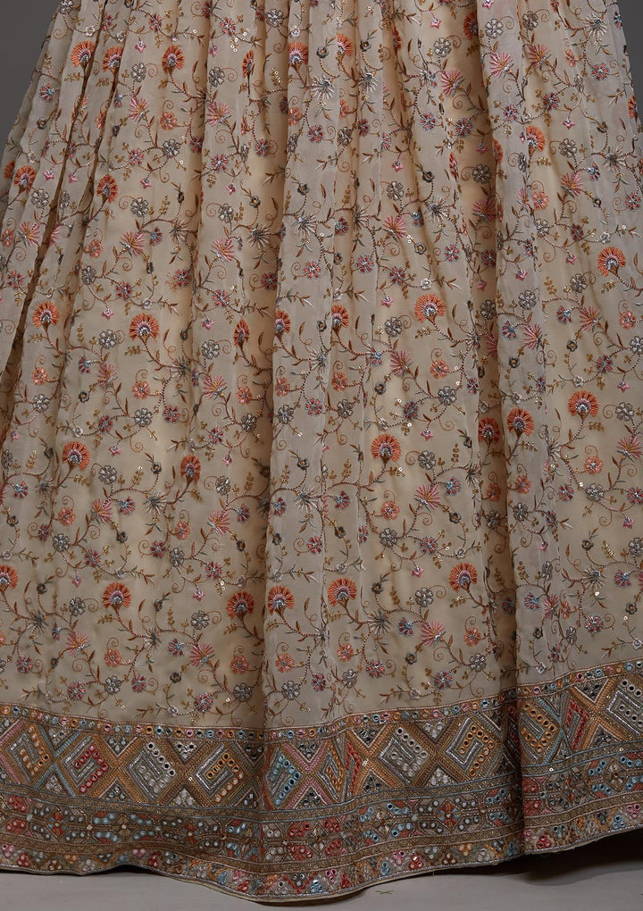 Yellow Threadwork Georgette Designer Lehenga-Koskii