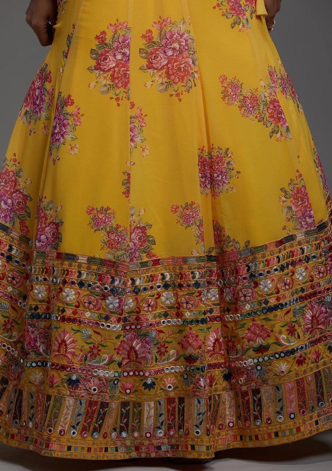 Yellow Threadwork Georgette Designer Lehenga-Koskii