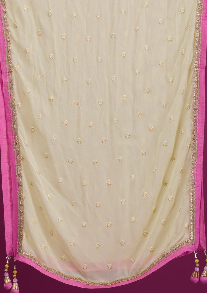 Peach Threadwork Georgette Readymade Lehenga-Koskii
