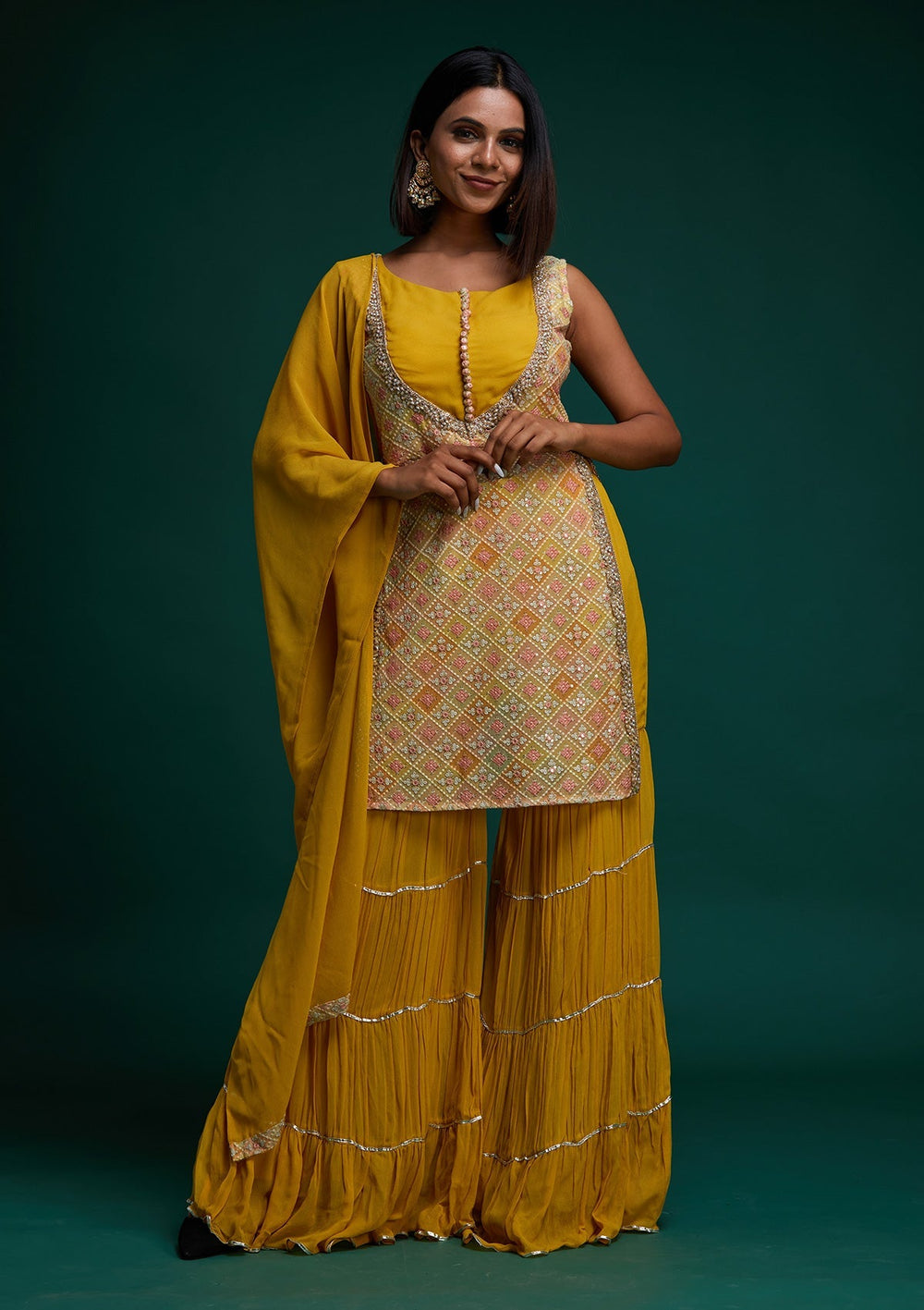 Yellow Threadwork Georgette Designer Salwar Suit - Koskii