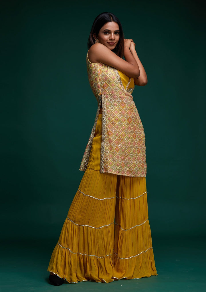 Yellow Threadwork Georgette Designer Salwar Suit - Koskii