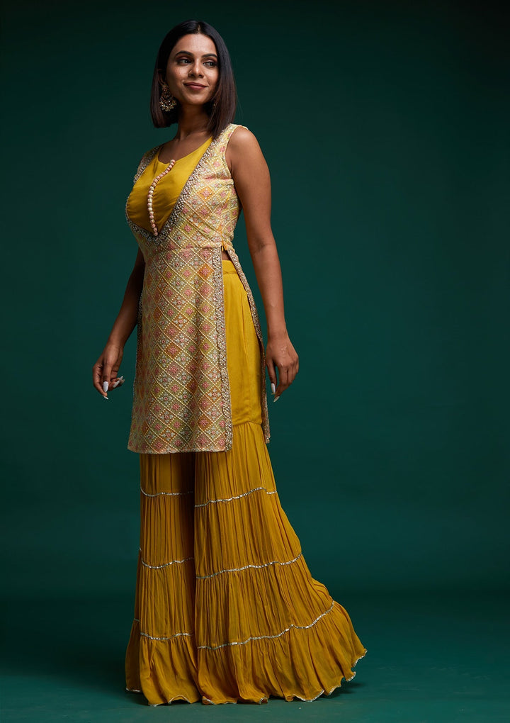 Yellow Threadwork Georgette Designer Salwar Suit - Koskii