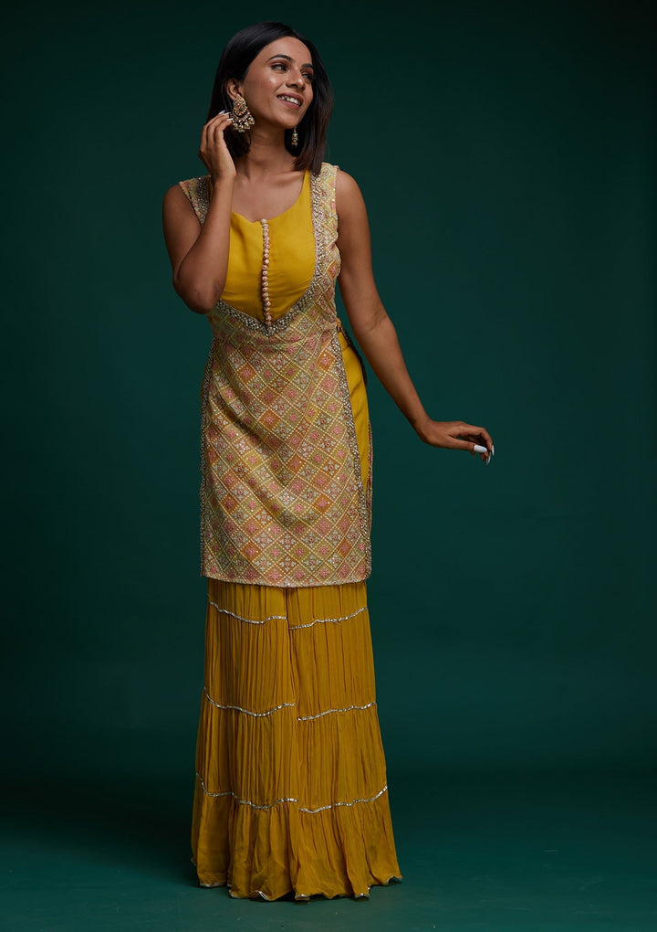 Yellow Threadwork Georgette Designer Salwar Suit - Koskii