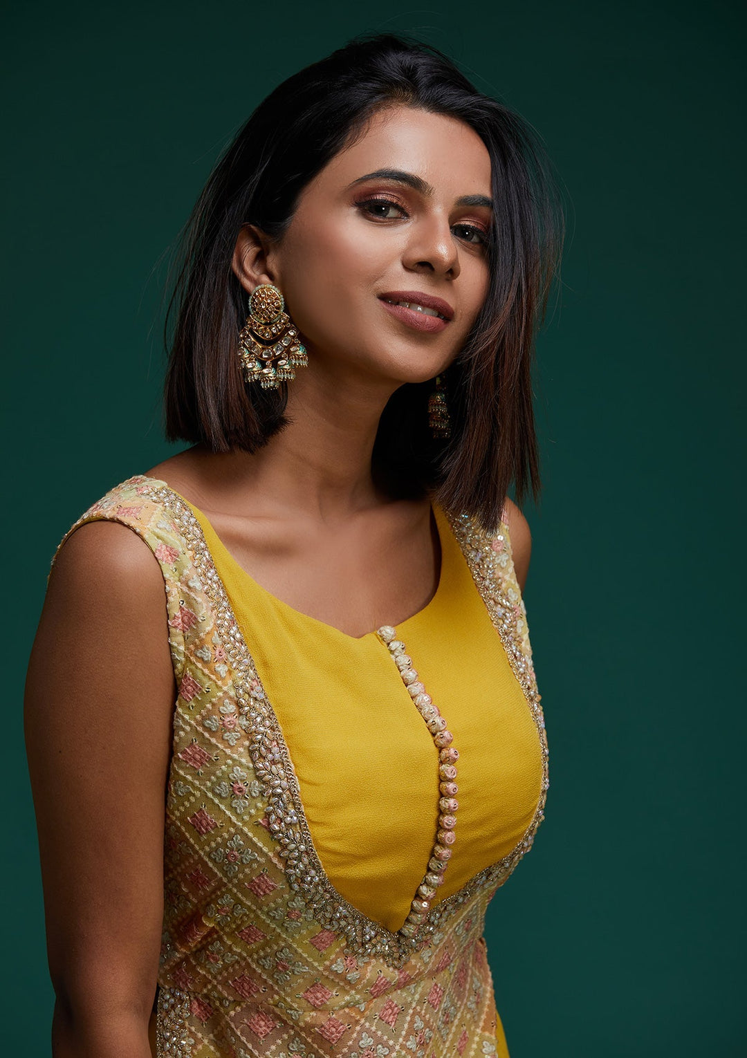 Yellow Threadwork Georgette Designer Salwar Suit - Koskii