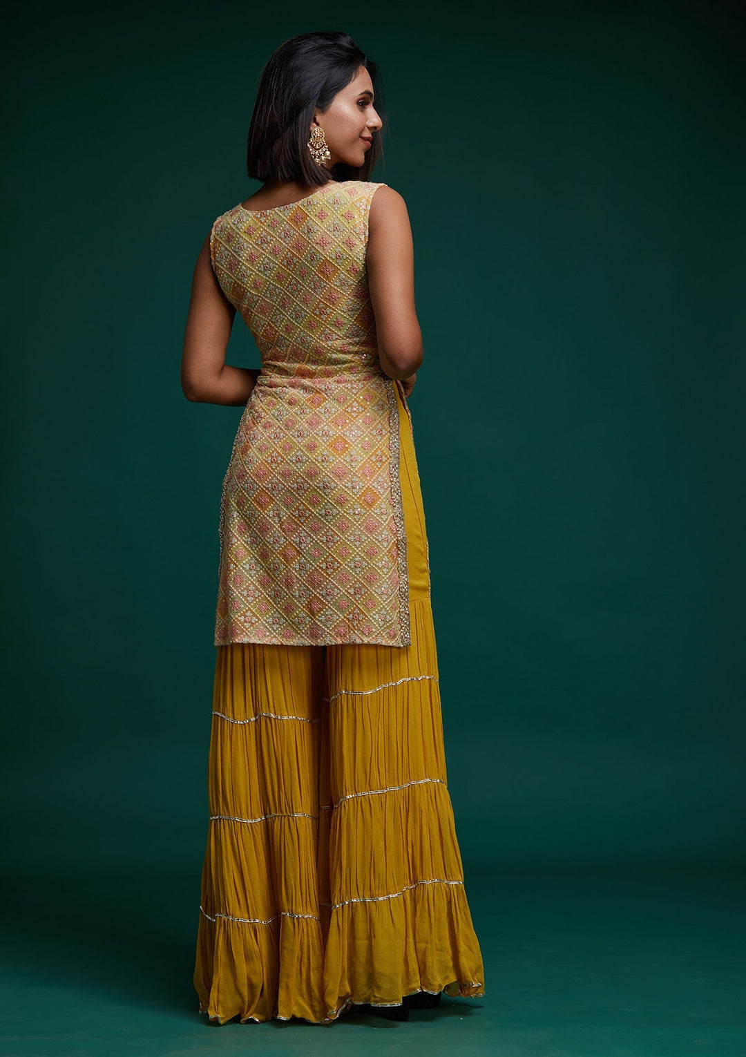Yellow Threadwork Georgette Designer Salwar Suit - Koskii