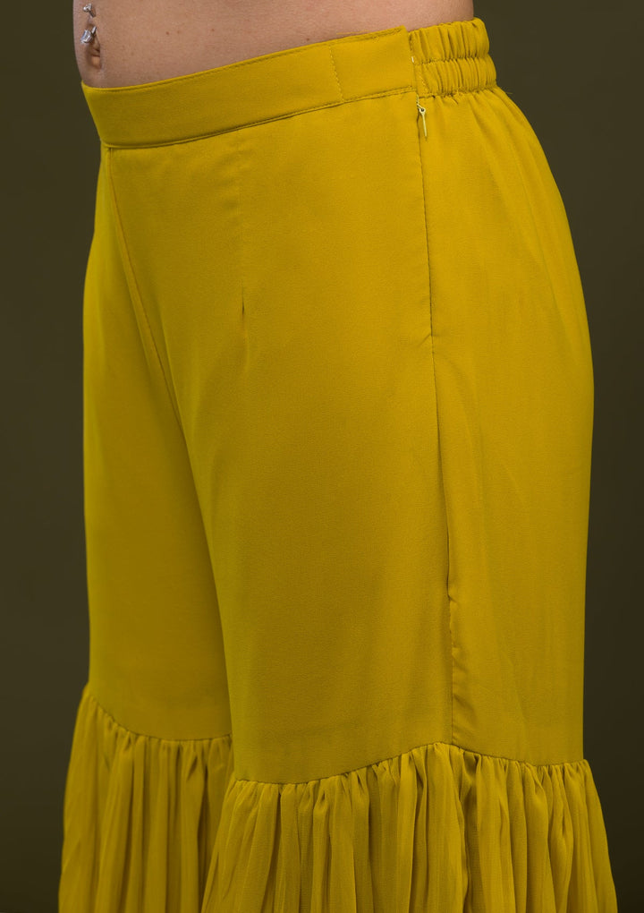 Yellow Threadwork Georgette Readymade Salwar Kameez-Koskii