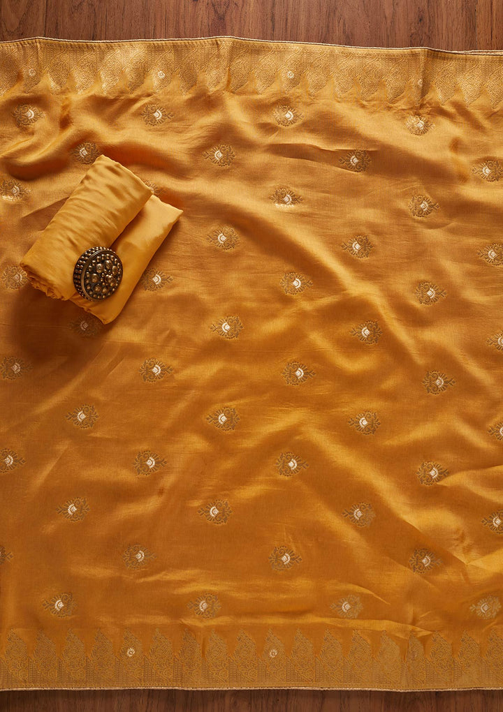 Yellow Threadwork Georgette Designer Semi-Stitched Salwar Suit - koskii