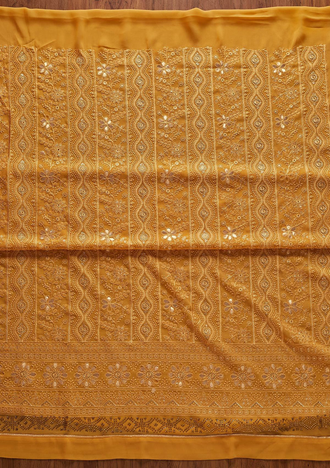 Yellow Threadwork Georgette Designer Semi-Stitched Salwar Suit - koskii
