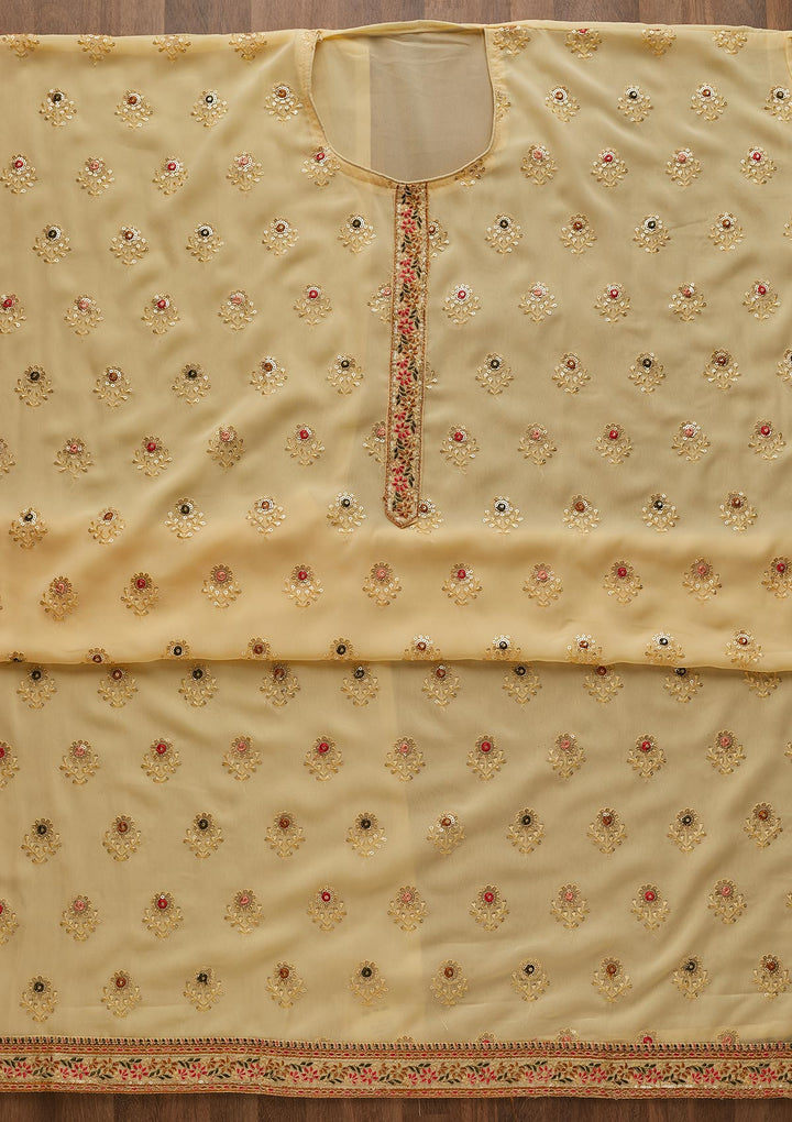 Yellow Threadwork Georgette Semi-Stitched Salwar Suit-Koskii