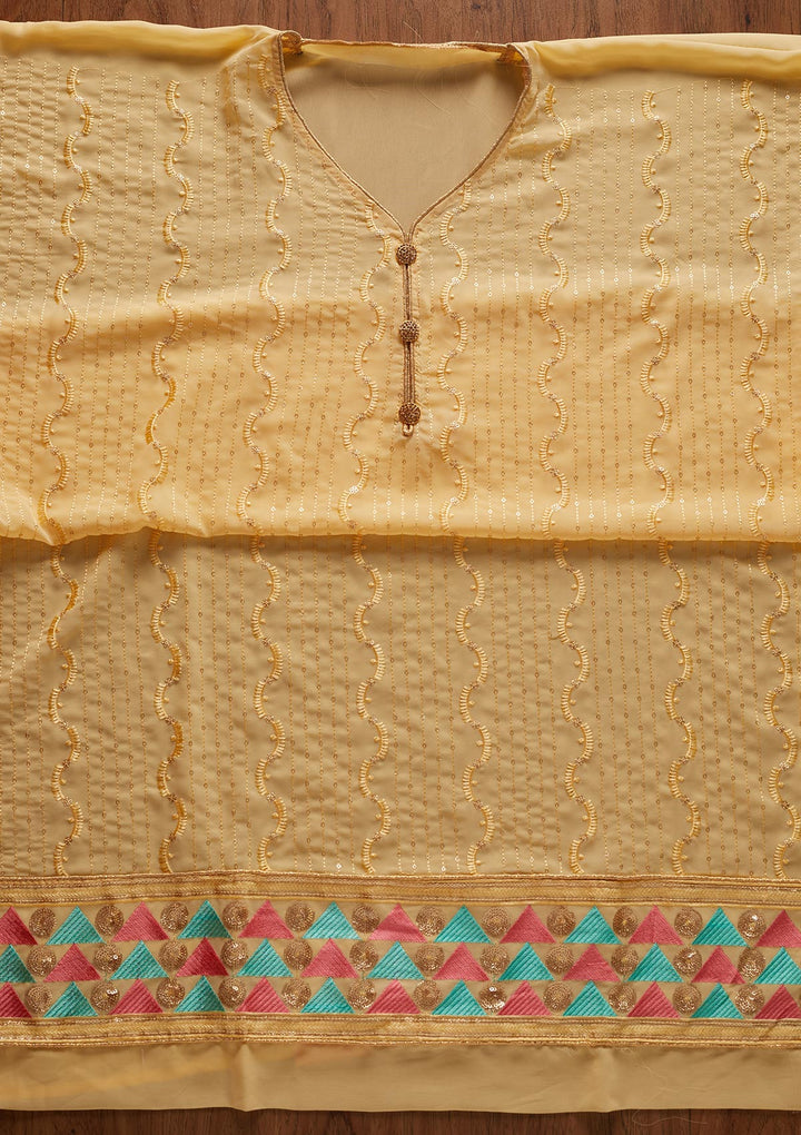 Yellow Threadwork Georgette Designer Unstitched Salwar Suit - koskii