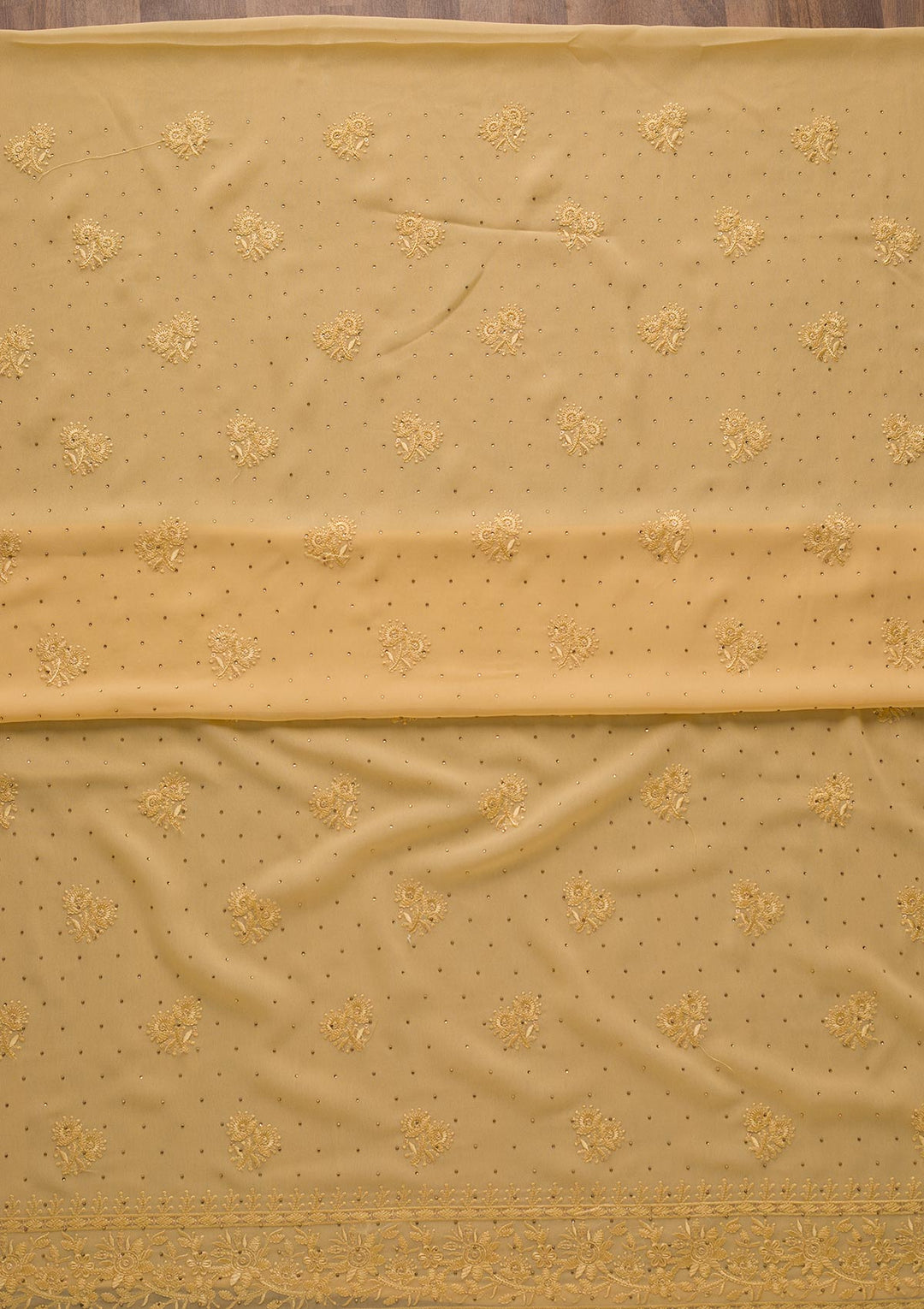 Yellow Threadwork Georgette Unstitched Salwar Suit-Koskii