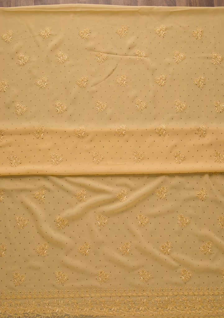 Yellow Threadwork Georgette Unstitched Salwar Suit-Koskii