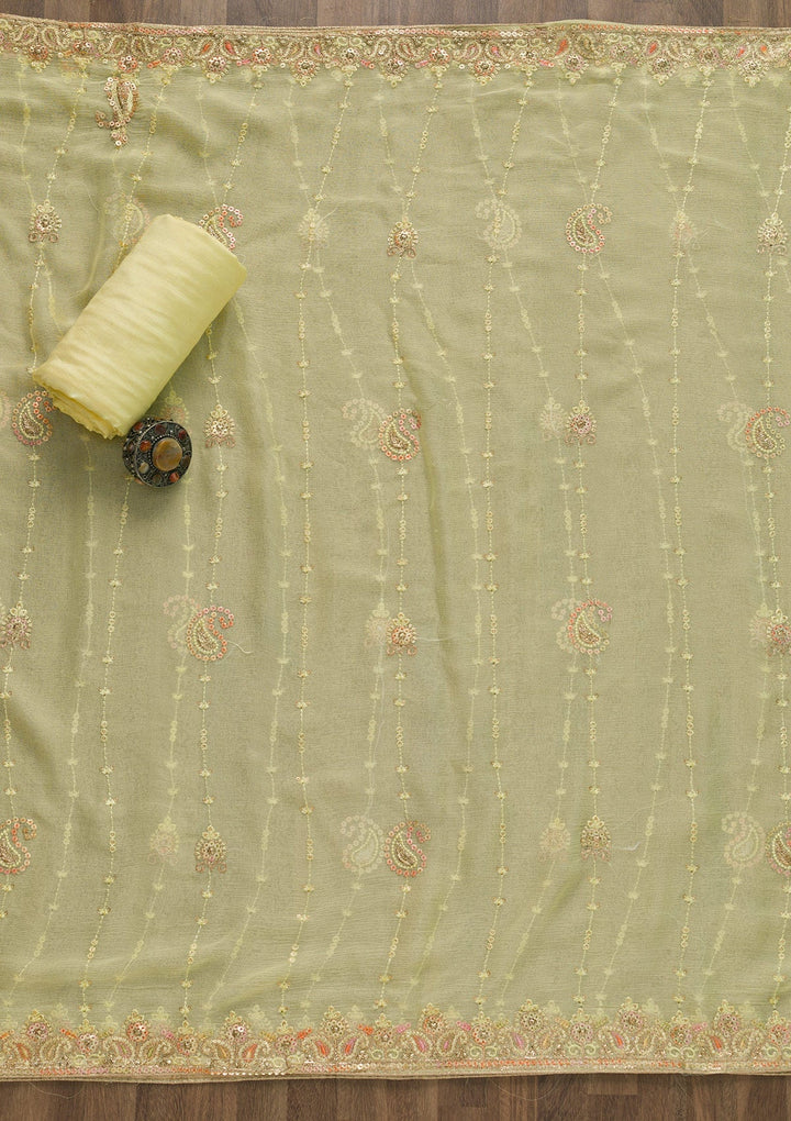 Yellow Threadwork Georgette Unstitched Salwar Suit-Koskii